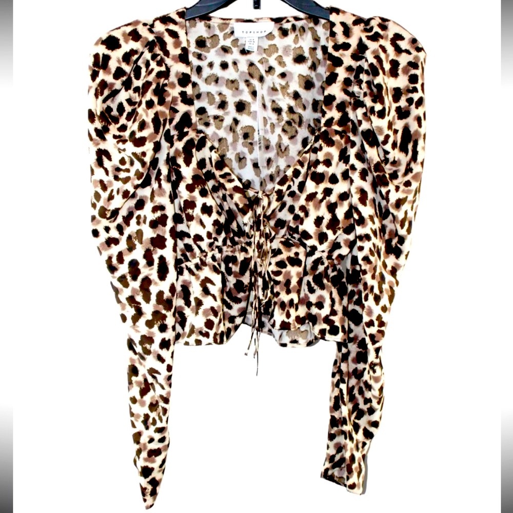 Topshop Animal print long sleeved crop top